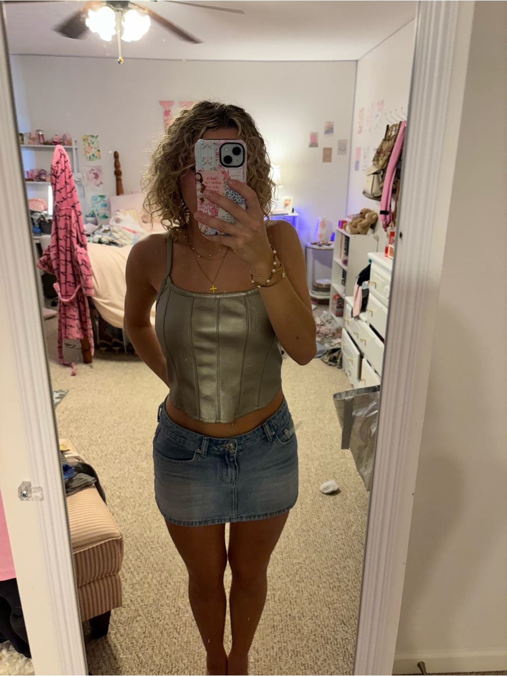 Shimmering Silver Corset Crop Top - Sleek Strappy Design